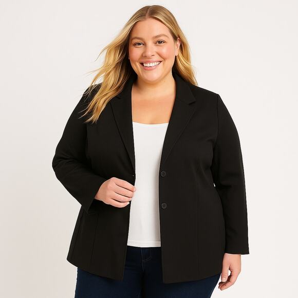 EILEEN FISHER WOMAN Blazer Jacket Black Two Button Stretch Lined Pockets 2X - Picture 1 of 12